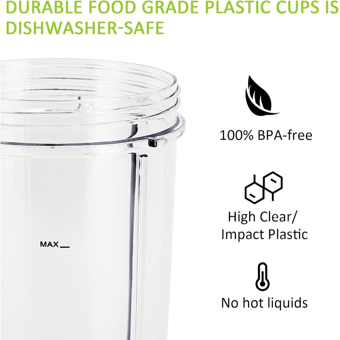 Упаковки 24 унції змінних чашок блендера для оригінальної соковижималки NutriBullet Pro 900 Вт 600 Вт Запчастини для соковижималки Чашки для смузі з 2 насадками блендера з двосторонньою верхньою кришкою Глечик без бісфенолу А, 2