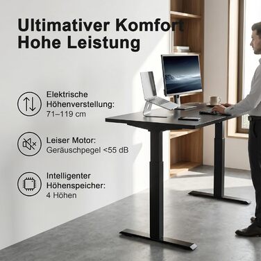 Стіл з регульованою висотою 180 x 85 см L-подібний стіл Регульований по висоті електричний, ергономічний ігровий стіл з гачками (чорний) Чорний 180 x 85 см