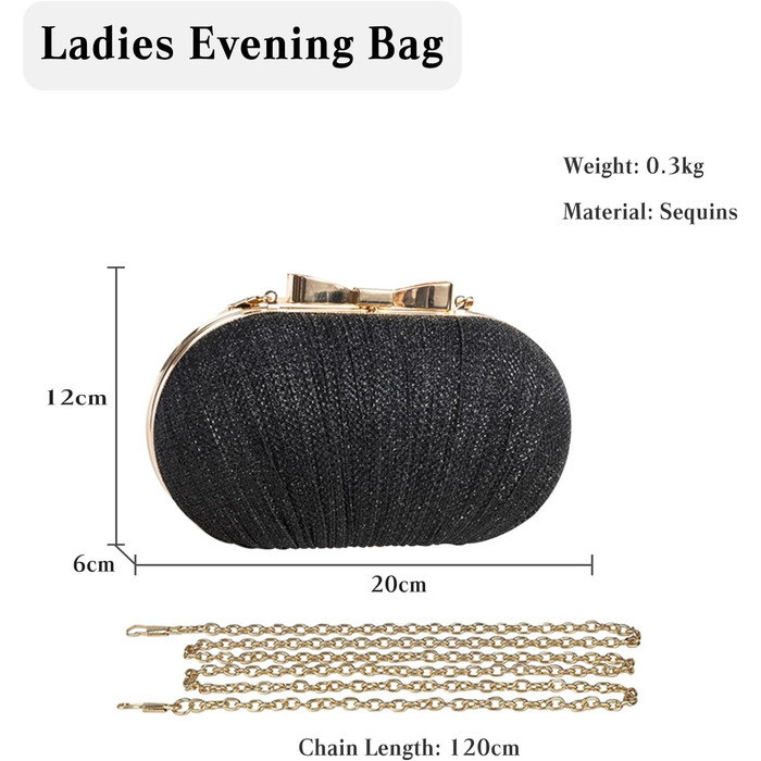 Чорна вечірня сумочка-клатч з блискітками та паєтками, елегантна сумочка на ланцюжку для весілля та особливих подій