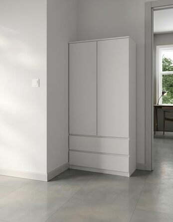 Домашня колекційна гардеробна, багатофункціональна шафа, побутова шафа 90x50x180 см (ШxГxВ) з 2 шухлядами, 3 полицями та вішалкою для одягу міцна, компактна та універсальна Білий (без подовжувача)