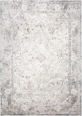 Килим з коротким ворсом Vintage Кремовий Білий Сірий Темно-сірий Дизайн рамки Використано Ефект Розмитий Розмитий Вітальня Спальня