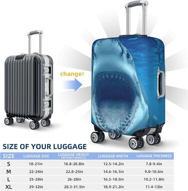 Чохол для валізи BAFAFA Акула, захисний еластичний чохол від подряпин та пилу для багажу, чорний, розмір 80