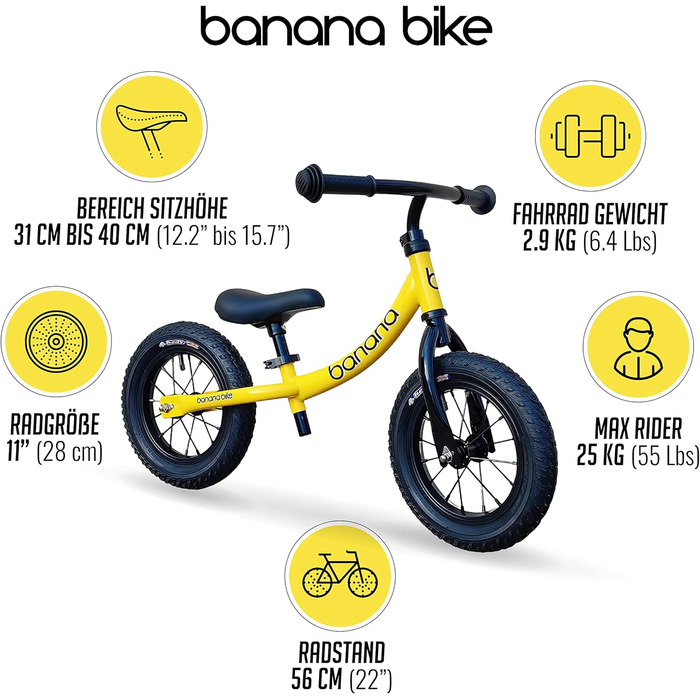Дитячий велосипед-балансир Banana 12 дюймів Дитячий велосипед для хлопчиків і дівчаток, підходить для дітей від 2-5 років, велосип