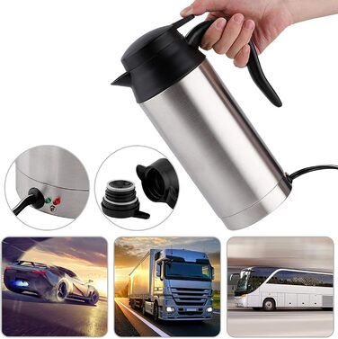 Автомобільний електричний чайник з підігрівом сталева пляшка кружка 12В 750мл з нержавіючої сталі