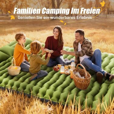 Килимок для сну, потовщений подвійний кемпінговий матрац, надлегкий надувний кемпінговий матрац для 2 осіб з ножним насосом, подушка для використання на свіжому повітрі, зелений