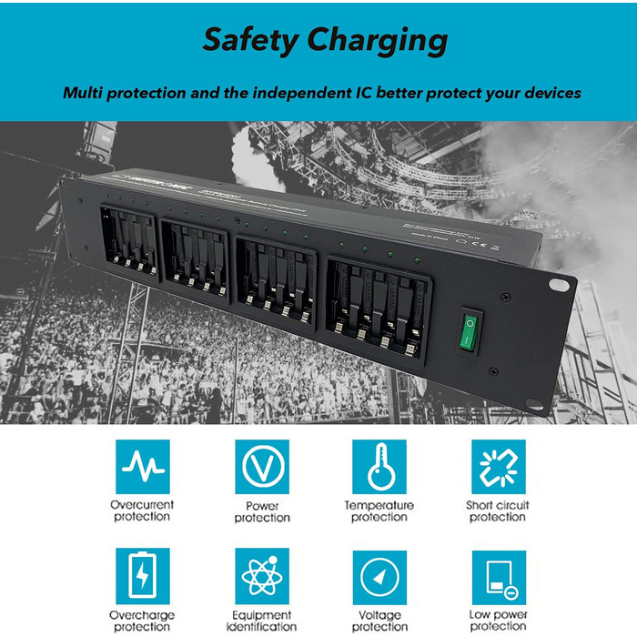 Дюймовий професійний зарядний пристрій 2U для 16 Ni-MH батарей AA/AAA, 19PLG001 19-
