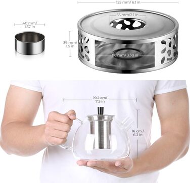 Заварник Ecooe 1.5 л з підігрівачем чайника, скляним чайником і підігрівачем чаю з нержавіючої сталі 1500 мл з підігрівачем чайник