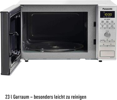 Мікрохвильова піч Panasonic NN-SD27HSGTG зі скляним поворотним столом, 23 л, 1000 Вт, 10 автоматичних програм, автоматичне розморожування, 6 рівнів потужності, таймер, цифровий LED-дисплей, нержавіюча сталь і срібло без функції гриля Нержавіюча сталь без 