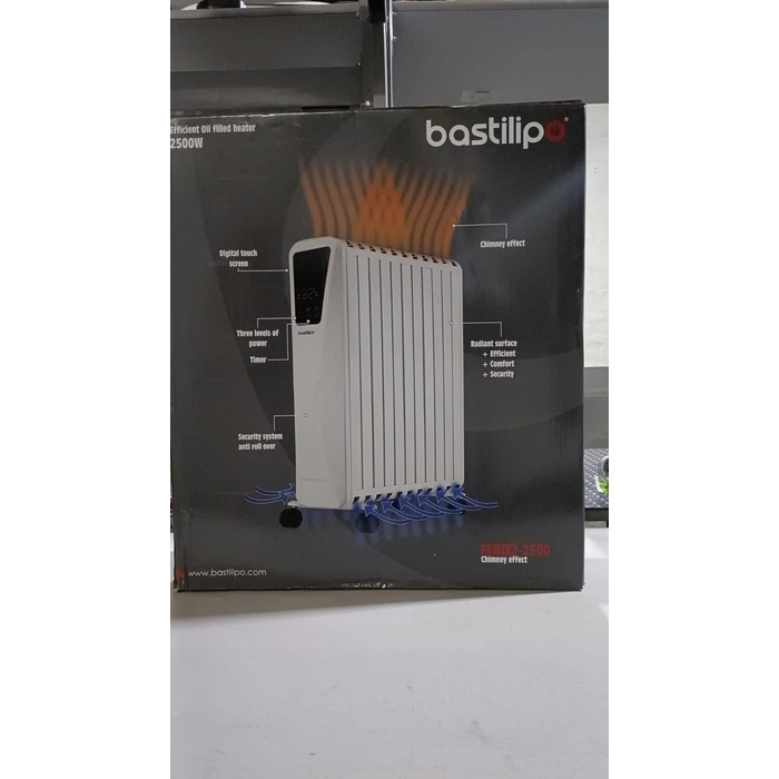 Масляний радіатор - Потужність 2500 Вт - Сенсорний світлодіодний екран - 3 рівні потужності - Ефект димоходу - 11 елементів, білий, 2-2500 -