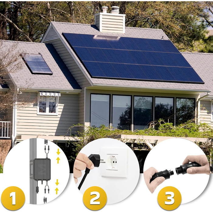 Двофазна балконна електростанція SUNNIVA 1000 Вт, повністю чорна, в комплекті з розеткою, інвертором MARSTEK 800 Вт, фотоелектричною сонячною системою, 2 сонячними модулями зі скла по 500 Вт, включаючи кабель 5 м, Bluetooth WIFI, повний комплект 1000/800 