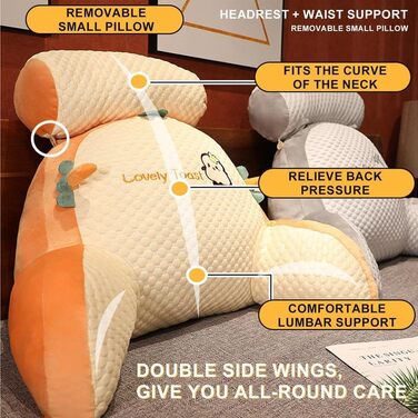 Подушка для читання з підлокітниками для ліжка, подушка для спини, подушка для підтримки попереку, знімна подушка для дивана та ночі, подушка для рук для відпочинку, перегляду телевізора, гри, роботи 70x50 см Рожева