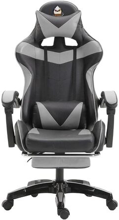 Ергономічне ігрове крісло, офісне крісло, регульоване по висоті, комп&39ютерне крісло зі штучної шкіри, з підголівником та поперековою опорою, поворот на 360 (сіре)