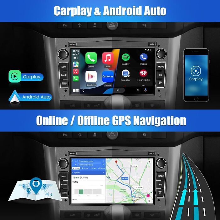 Автомобільна стереосистема AWESAFE Android 12 для Opel 2 DIN радіо з Navi, Carplay підтримує DAB WiFi Bluetooth MirrorLink 7-дюймовий екран FM-радіо - чорний (Android Grey)