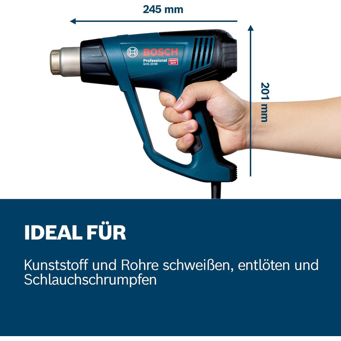 Професійний фен Bosch GHG 23-66 (до 650 C, 4 регульовані програми, в т.ч. насадки, набір термоусадочних трубок, L-BOXX)