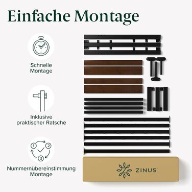 Ліжко Zinus Kai каркас 90 x 200 см з бамбуковим узголів&39ям - Металеве ліжко 90x200 з металевою рейковою основою - Платформа заввишки 80 см з простором під нею - Пружинний матрац не потрібен - Чорно-коричневий 90x200 см Стиль B