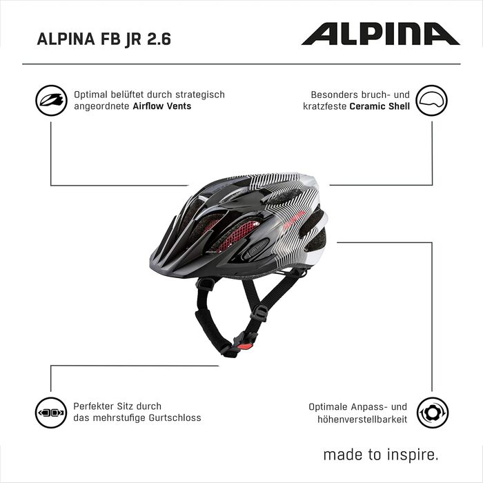 Амортизуючий, легкий та стабільний велосипедний шолом зі світлодіодом для дітей, чорно-біло-червоний, 50-55 см, 2.0 -