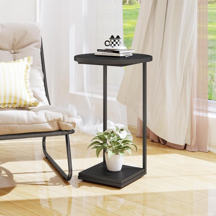 Приставний столик HDANI C, тумбочка під диван, що розсувається, приставний столик у вітальню чорного кольору 40*40*60 см