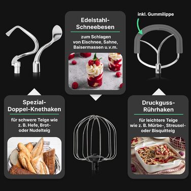 Кухонний комбайн ProfiCook з чашею XXL 12 л Тістомісильна машина з професійним двигуном тривалого терміну служби 2500 Вт Металеві шестерні та світлодіодний дисплей Кухонний комбайн для тіста до 8,5 кг 13 швидкостей ПК КМ 1254