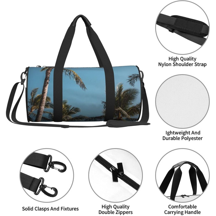 Спортивна сумка, дорожня сумка, пляжна сумка, принт Кокосова пальма, сумка для ночівлі, чорна, універсальний розмір, сумка для подорожей