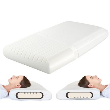 Ортопедична подушка з піни з ефектом пам&39яті 70x42x10 см, подушка для підтримки шиї для сну на боці, 2 в 1 середньої жорсткості та м&39якої, двостороння ергономічна подушка зі знімним чохлом, сертифікована Oeko-Tex, біла