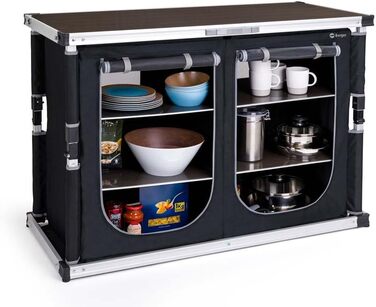 Кухня для кемпінгу BERGER Tampere L Складана шафа для кемпінгу з відділеннями для зберігання та сумкою для перенесення Кухня для кемпінгу на свіжому повітрі, Складана кухонна шафа для кемпінгу з алюмінієвою рамою, Кухонна шафа для кемпінгу (L)