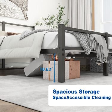 Металеве ліжко 140x200 см з каркасом ліжка з узголів&39ям та узніжжям, ліжко для дорослих, гостьове ліжко, двоспальне ліжко, чорне 140 x 200 см