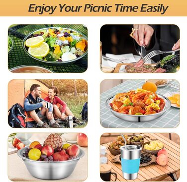 Набір столових приборів для кемпінгу, 10 предметів з нержавіючої сталі з тарілкою, мискою, чашкою, виделкою, ложкою та чохлом/сумкою для зберігання столових приборів, легкий для кемпінгу, походів та пікніків