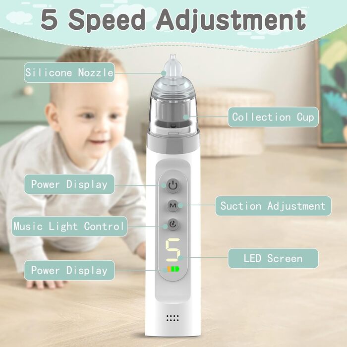 Електричний назальний аспіратор Unipampa, назальний аспіратор-пилосос Baby, електричний назальний аспіратор із 5 рівнями всмоктува