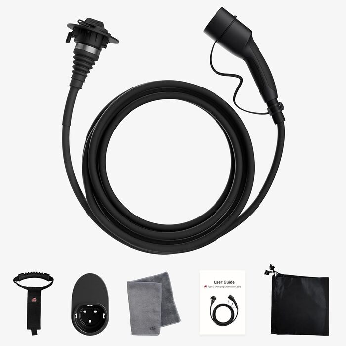 Подовжувач типу 2 10 м, 11 кВт, 16 А 3-фазний зарядний кабель 400 В, клас захисту IP54, сумісний з усіма електромобілями та високопродуктивними електромобілями стандарту IEC62196-2, з футляром для перенесення 11 кВт 10 м