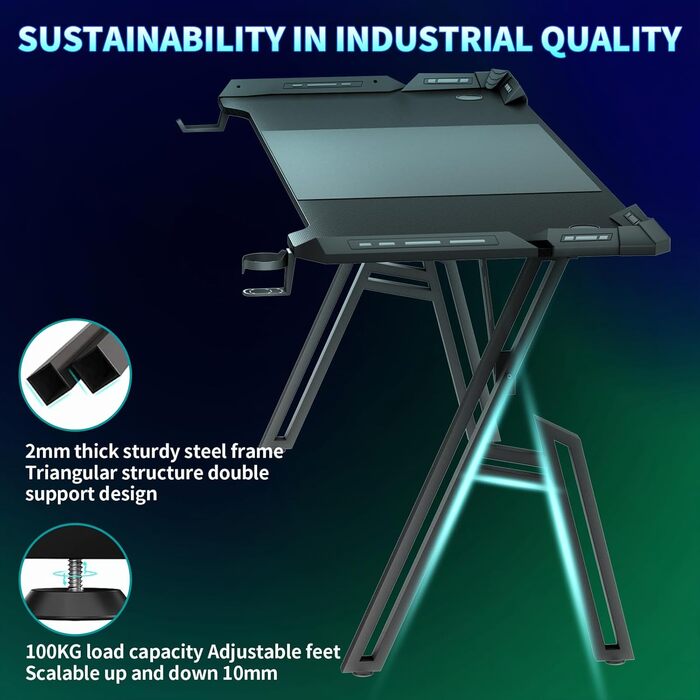 Ігровий стіл Storeo Imp, 140 x 60 см, МДФ / сталь / вуглецеве волокно, чорний