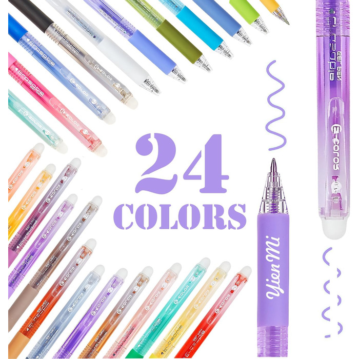 Набір гелевих ручок, що стираються, 24 кольори ідеально підходить для малювання, письма та планування. Спеціальне чорнило дозволяє легко прибирати помилки. Ідеально підходить для творчих проектів, ведення журналу та навчання.