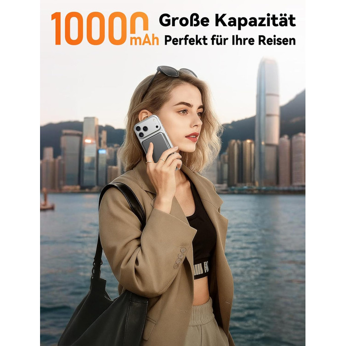 Зовнішній акумулятор MagSafe Power Bank, магнітний зовнішній акумулятор ємністю 10000 мАг без кабелю, швидка зарядка PD 20 Вт, бездротовий магнітний зарядний пристрій з входом/виходом USB-C, світлодіодний індикатор для iPhone 17/16/15/14/13/12/Pro/Pro Max