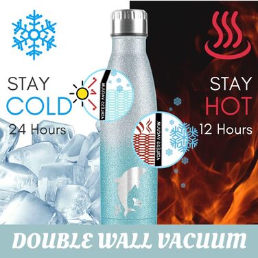 Жіночі подарунки з дельфінами для дівчаток та дітей, ізольована пляшка для води з нержавіючої сталі 500 мл, термос з аквареллю для любителів дельфінів, екологів, на день народження, випускний