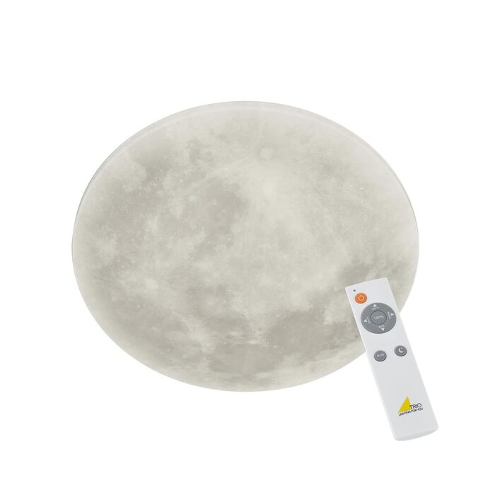 Стельовий LED-світильник Trio Leuchten Lunar 627514000, акрил з мотивом місяця, змінні фази місяця, 1 x 22 Вт LED, регулювання яскравості, функція нічного підсвічування, з пультом ДК, білий, діаметр 40 см