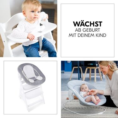 Стільчик для новонароджених Alpha Plus з відбійником 2в1 - дерев'яний стільчик для немовлят від народження, з накладкою на сидіння