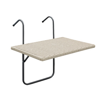 Підвісний балконний столик Roma 60x40 см, металевий каркас сірий поліратан, регулюється в кількох положеннях, ідеально підходить для невеликих приміщень
