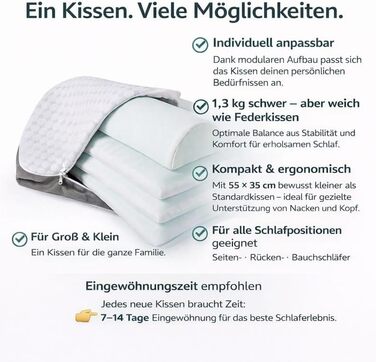 Подушка для шиї з піни з ефектом пам&39яті Ергономічна подушка 55x35x12 см, регульована по висоті Подушка для сну на боці Подушка для сну на животі Подушка для сну на спині