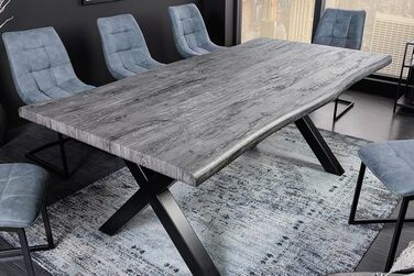 Обідній стіл Riess Ambiente Industrial WILD - 160 см - сірий лаймований чорний - дизайн дикого дуба - з натуральним краєм X-подібний стіл для конференцій 160 см