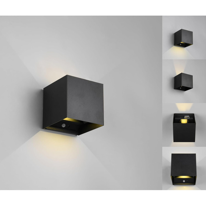 Стільний LED-бра на акумуляторі Reality Talent R27759132, матовий чорний метал, магнітне кріплення, 2 шт. 0.5 Вт, датчик сутінків та руху, двостороннє освітлення (вгору та вниз), зарядка USB-C