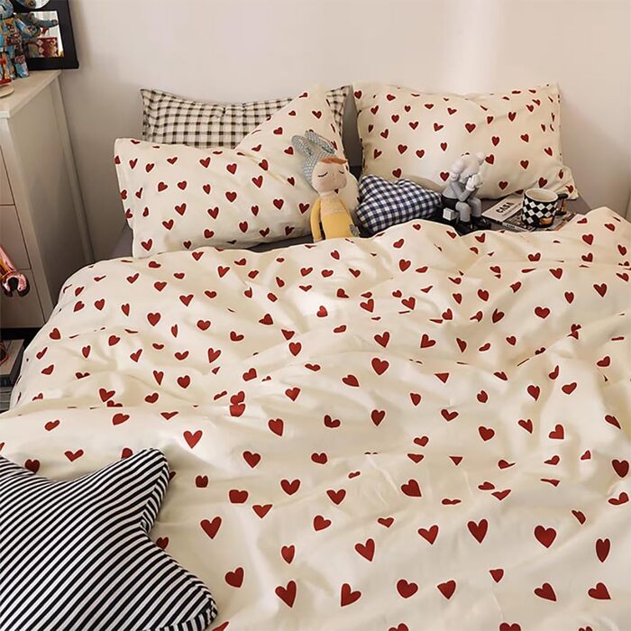 Постільна білизна для дівчаток 135x200 серця червоні дитячі комплект постільної білизни білий з червоними серцями 100 мікрофібра д