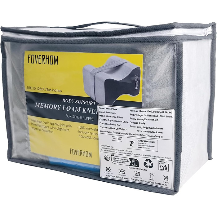 Подушка для коліна foverhom з піни з ефектом пам&39яті, ортопедична подушка для ніг для полегшення болю при ішіасі, болю в спині, вагітності, болю в ногах, болю в стегнах та ішіасі, сіра