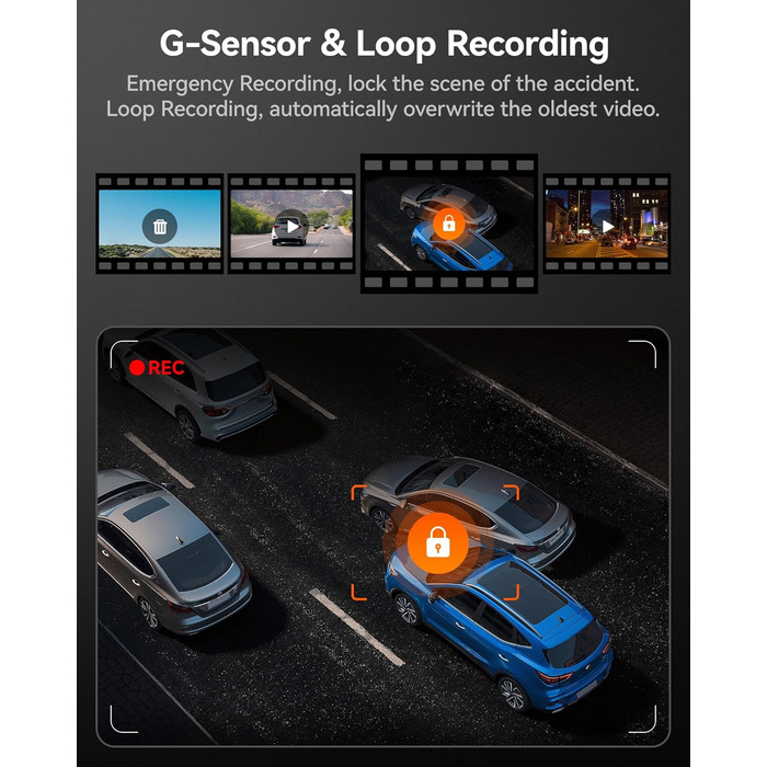 Канальна автомобільна відеореєстратор із Wi-Fi GPS, 4K1080P для передньої та внутрішньої камери, 2,5K 1600P1080P1080P, 3-дюймовий РК-дисплей із супер ІЧ-випромінюванням, цілодобовий паркувальний монітор, Макс. 512 ГБ (бездротова спереду та ззаду), 07 Dash