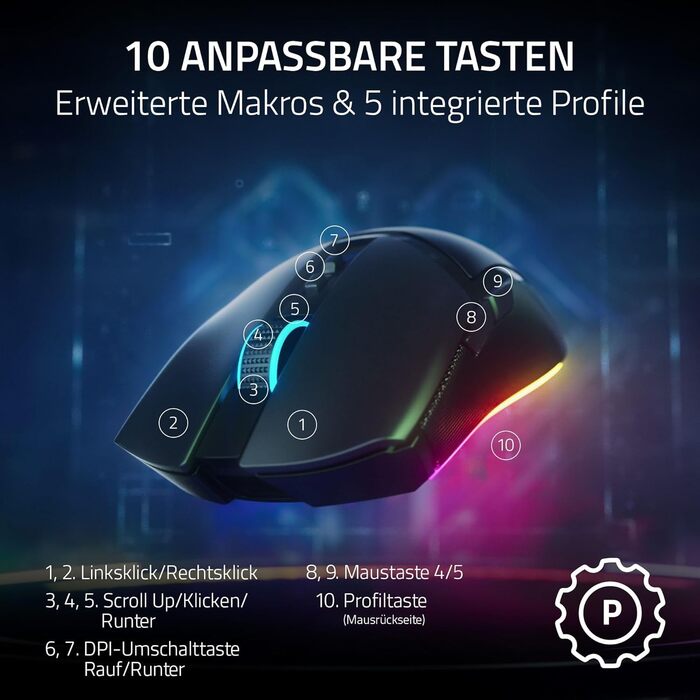 Бездротова ігрова миша Chroma RGB з можливістю налаштування (10 кнопок, хромоване підсвічування з 11 зонами, датчик оптичного фоку