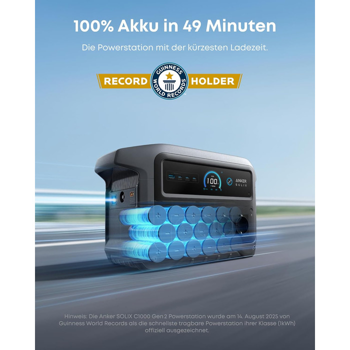 Портативна електростанція Anker SOLIX C1000 Gen 2, сонячний генератор потужністю 2000 Вт, повна зарядка за 49 хвилин, літій-полімерний акумулятор ємністю 1024 Втгод для аварійного живлення, відключень електроенергії та кемпінгу