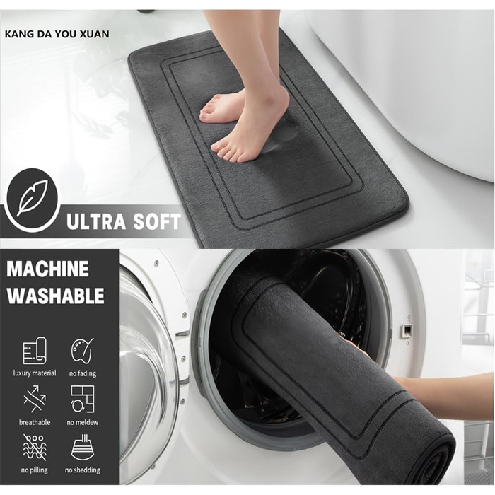 Комплект килимків для ванної кімнати, 3 предмети, піна з ефектом пам&39яті, нековзний та вбираючий, можна прати, м&39який та швидковисихаючий, килимок для душу, туалету та ванни, сірий, 120 x 50 см 50 x 80 см 50 x 60 см