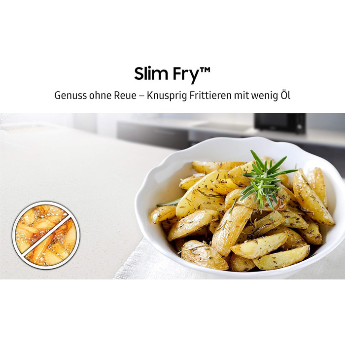 Комбінована мікрохвильова піч Samsung MC2BM6035CS/EG з грилем і гарячим повітрям, 900 Вт, 28 л місця для приготування їжі (дуже велика), ширина 51,7 см, технологія HotBlast, SlimFry, сріблястий одинарний