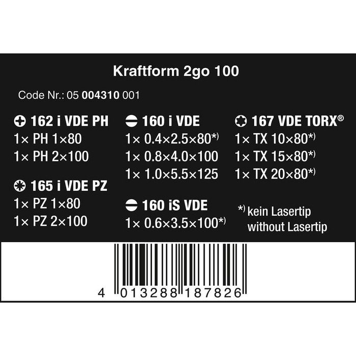 Набір викруток Wera в текстильному колчані Kraftform 2go 100, 1ук, , 05004310001 Одинарна викрутка Wera 2go 100