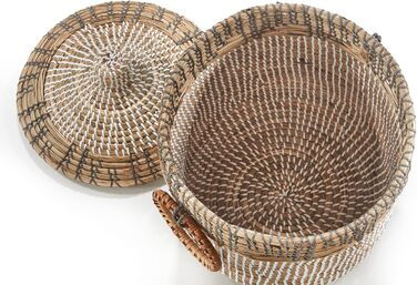 Кошик Kobolo BIRA зі зміями та морською травою Ø 31 см, В 44 см Кошик ручної роботи з кришкою бежевого кольору Органайзер Декоративний кошик Виготовлений з натурального матеріалу для іграшок, газет або книг