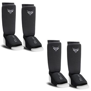 Дитячі щитки для кікбоксингу, легкі щитки для гомілок, розтяжні м&39які тренувальні щитки для муай-тай та ММА, дитячі розмір XXS, чорні (2 шт.)