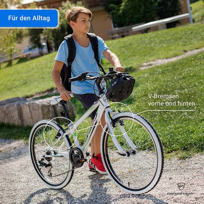 Дитячий велосипед 24 дюйми, підходить для 6, 7, 8, 9, 10, 11 років, 6-швидкісна коробка передач, гірський велосипед з білими шинами, велосипед для хлопчиків, велосипед для дівчаток, 24 дюйми глибокого чорного кольору, 20